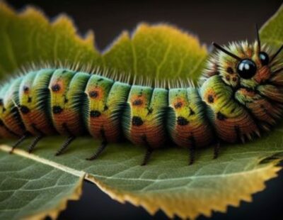 bunte Raupe kriecht auf grünem Blatt, von KI erzeugt von vecstock auf Freepik