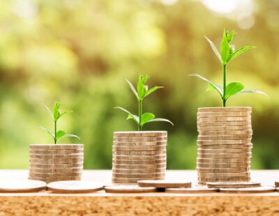 Im Bild wird das Potential von Sponsoring als Finanzierungsquelle von NPO als drei Stapel Münzen dargestellt, die von rechts nach links grösser werden. Aus jedem Stapel wächst eine grüne Pflanze, die von links nach rechts auch immer grösser wird.